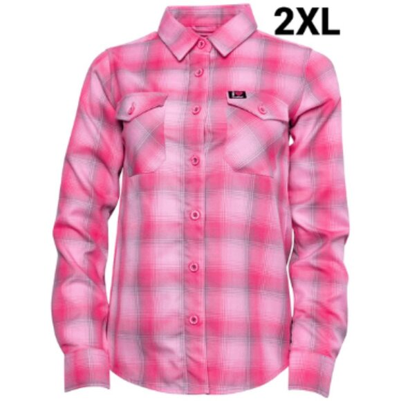 DIXXON x KEEP A BREAST Collab I LOVE BOOBIES Pink Flannel Shirt- Women's 2XL - Picture 1 of 10